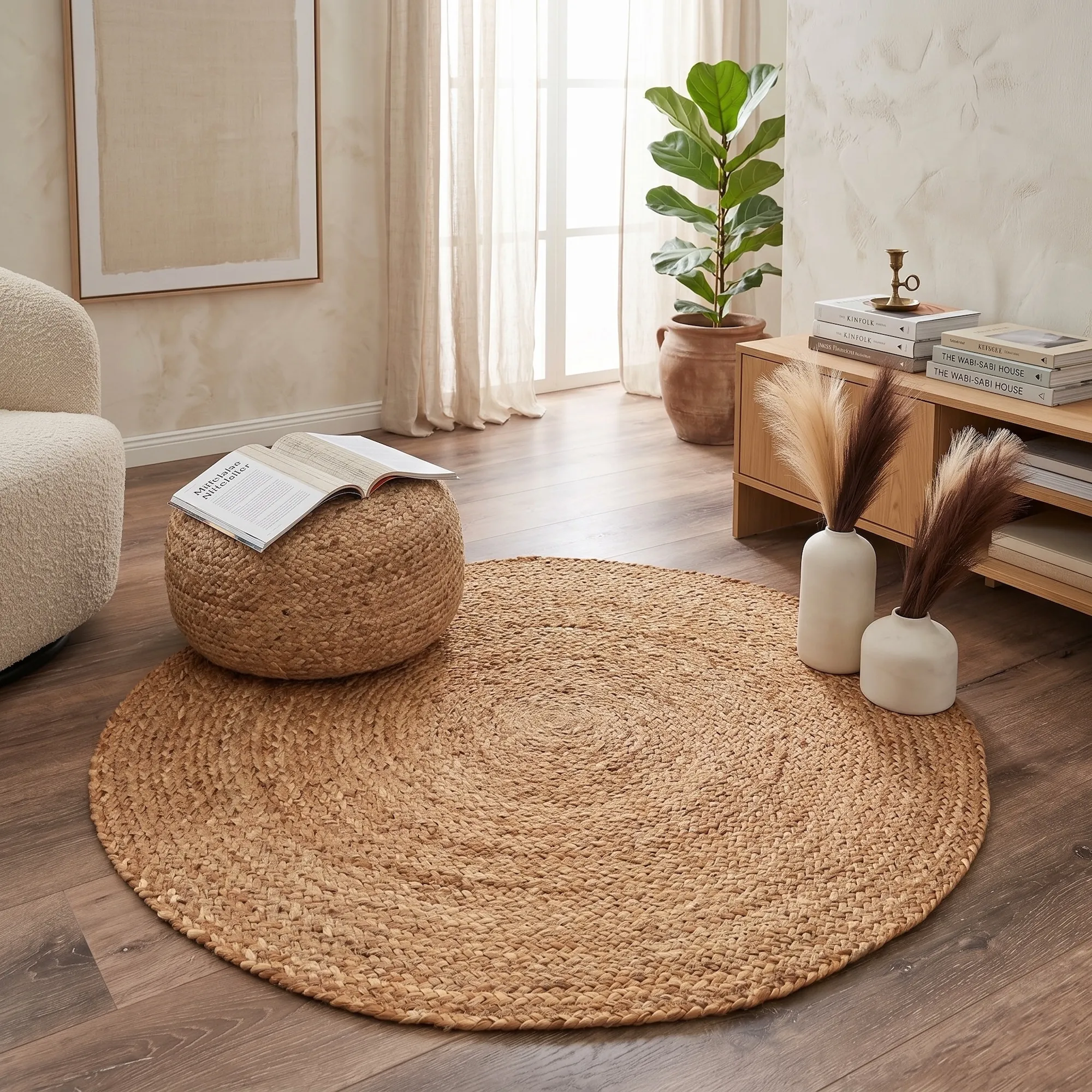 Theo by Rita Rugs Home, Jute Hand Woven Plain Round Rug
