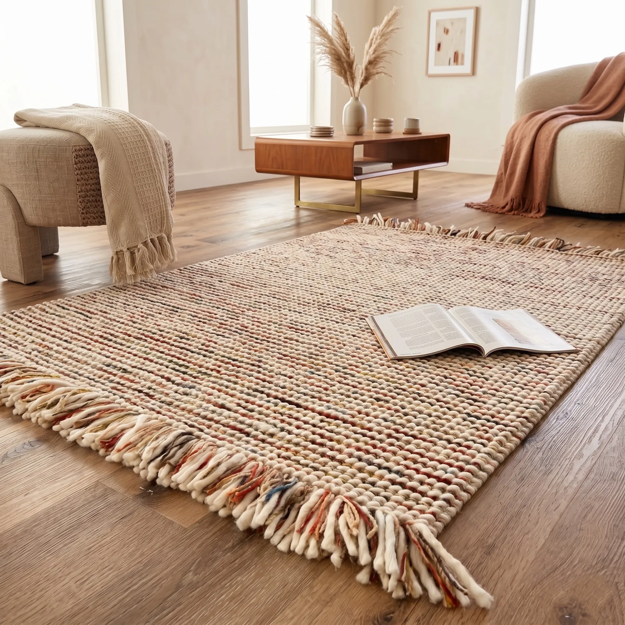 Cara by Rita Rugs Home , 100% New Zealand Wool, Unique and Chunky Hand Woven Woollen Area Rug