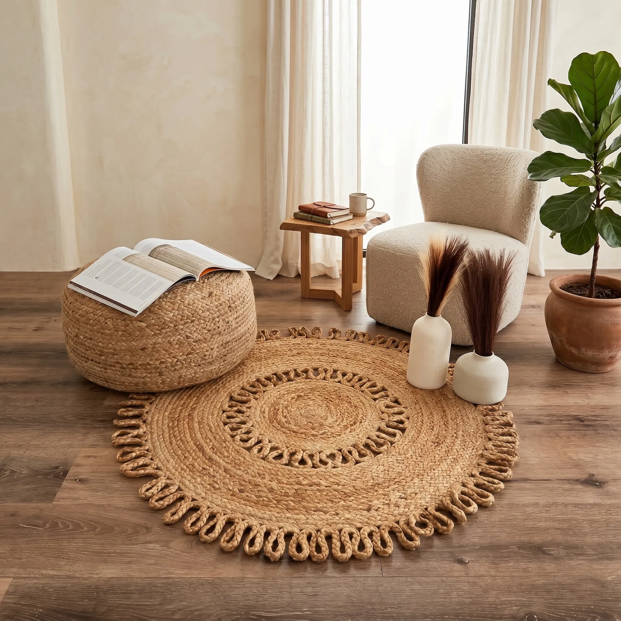 Atlas by Rita Rugs Home, Geometric, Bohemian Artistic Jute Hand Woven Round Rug