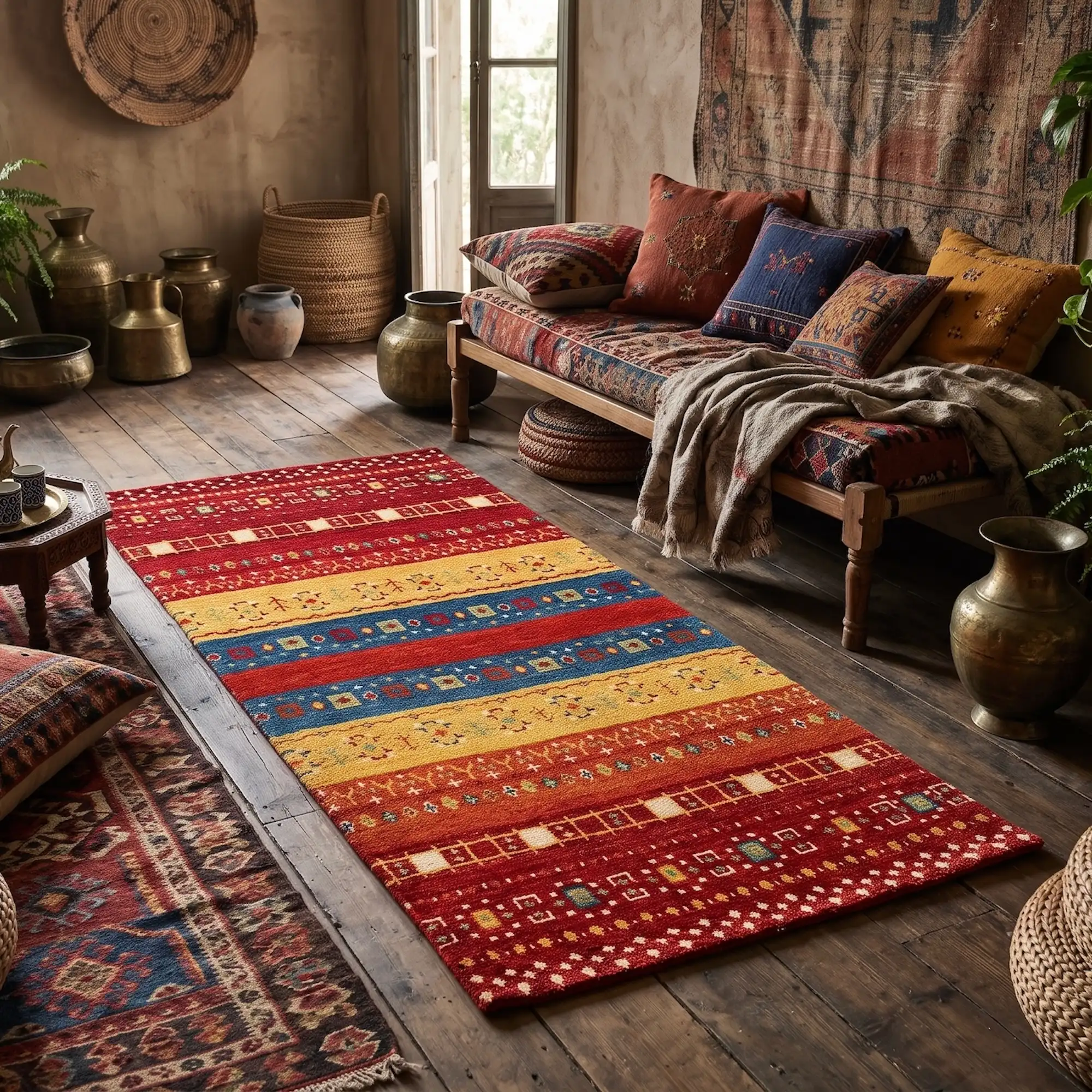 Gabbeh Loribaft, 100% Argentina Wool Pile, Nomadic Thick Wool Hand Knotted Area Rug, RRH129